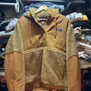 Patagonia Shelled Retro X Pullover Fleece Jacket Women's Large Brown Snap Hood